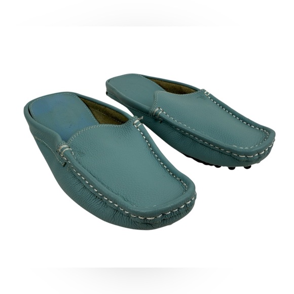 Tod’s Gommino Backless Loafers Rare Blue Women’s size 37 Pebble Leather - Picture 1 of 10